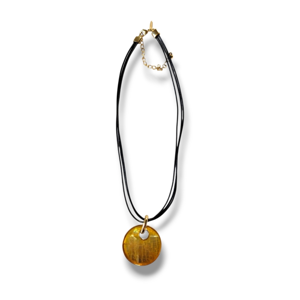 Lia Sophia | NWT Black/Gold Taos Mother of Pearl Mosaic Pendant Necklace - Picture 2 of 12